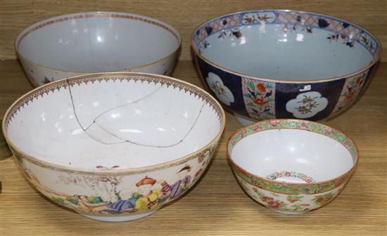 Three 18th century Chinese bowls and a 19th century Chinese bowl (4) Largest diameter 30cm